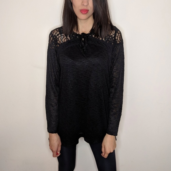 NWT Petite Black Long Sleeve Shirt with Lace - Picture 5 of 6